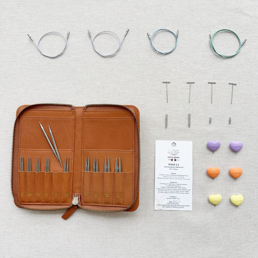 Set de agujas intercambiables PAMIR 3.5” con estuche en piel / Lotus Yarns