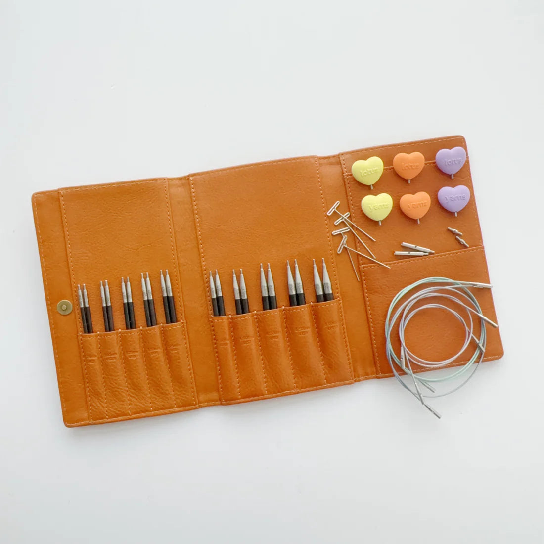 Set de agujas intercambiables de ébano TARIM 3.5” con estuche en piel / Lotus Yarns